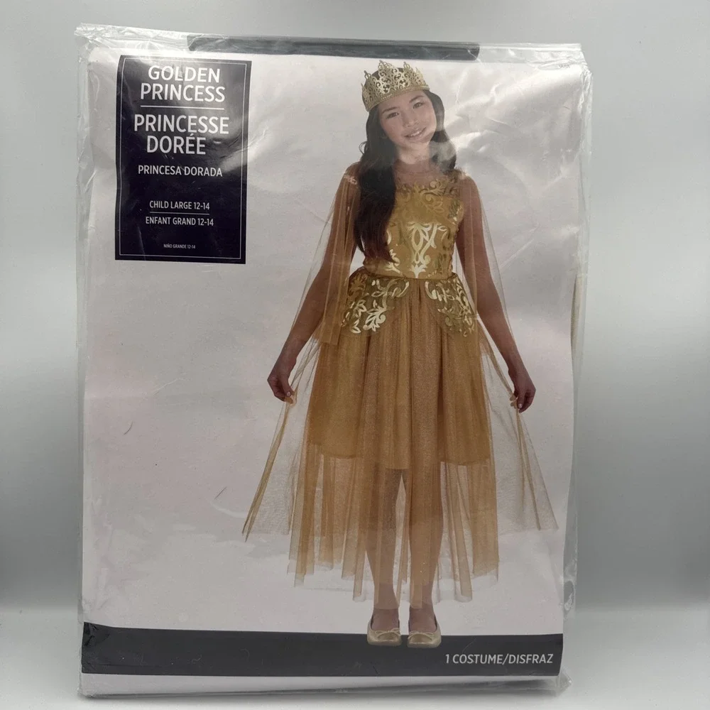 Amscan Golden Princess Gold Queen Suit Halloween Costume Girls Size L 12-14